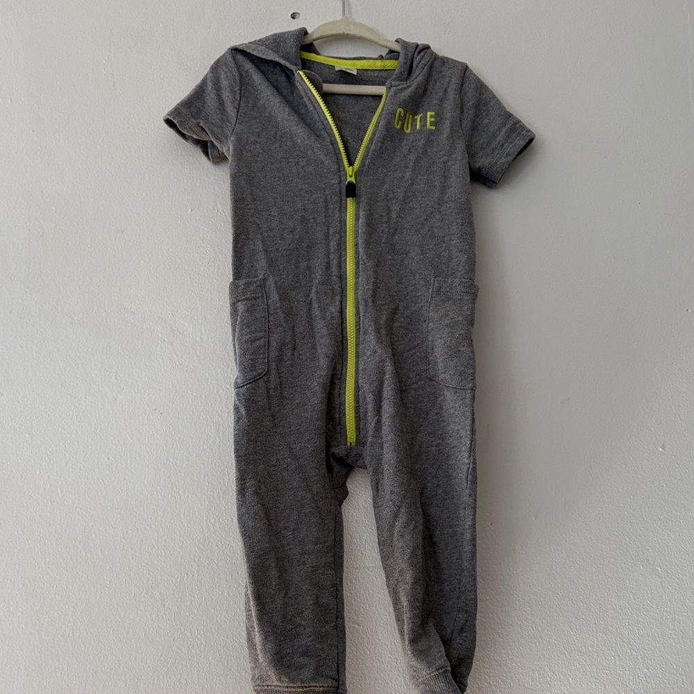 Carter's Gray Bodysuit with Neon Yellow Zipper